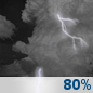 Saturday Night: Showers and thunderstorms after 7pm. Mostly cloudy, with a low around 49. Chance of precipitation is 80%. Saturday Night: Showers And Thunderstorms